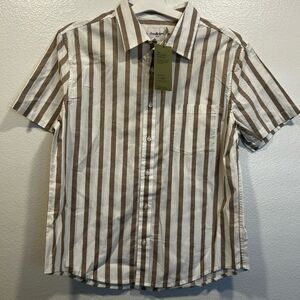 Goodfellow & Co Tan and White Striped Button-Down Shirt